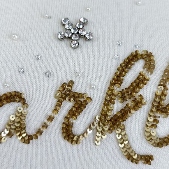 Talbots Sparkle Sequined Embellished Cream Sweater - Picture 5 of 9